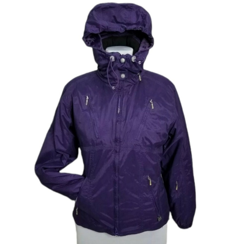 Nils Womens Purple Ski Jacket Size 8 Quilted Lining Stowable Hood Full Zip